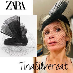 Zara French Netting Birdcage Rhinestone Veil Headpiece NWT